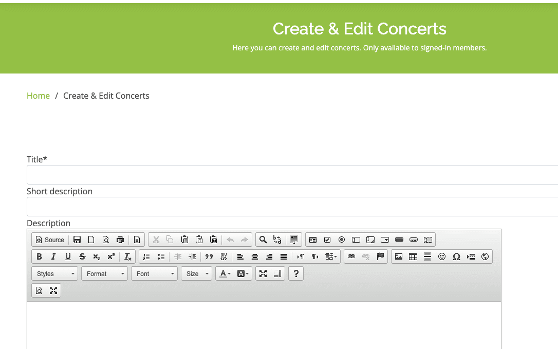 Rich-content concert listings