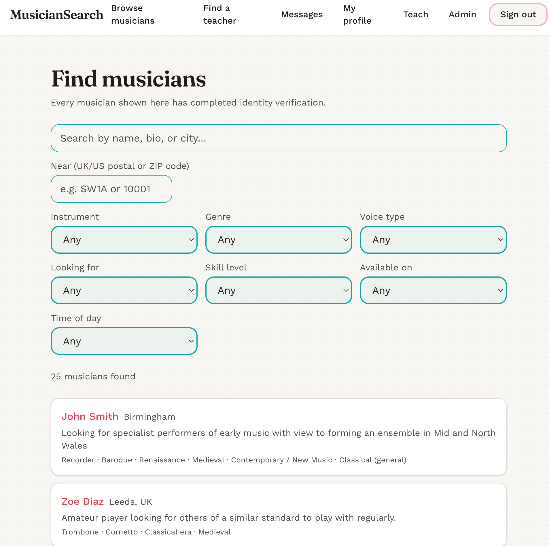 MusicianSearch screenshot