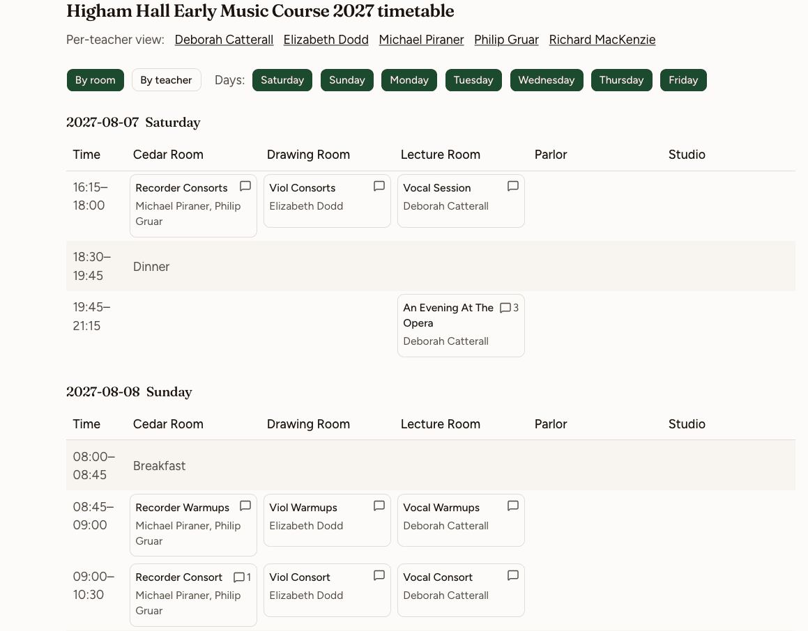 Timetabling app screenshot